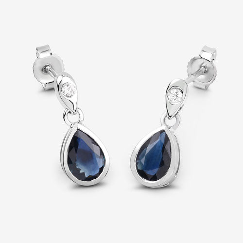 1.65 Carat Genuine Blue Sapphire and White Diamond 10K White Gold Earrings by Bids.com