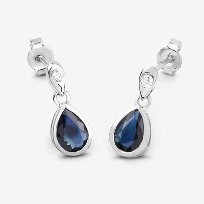 1.65 Carat Genuine Blue Sapphire and White Diamond 10K White Gold Earrings by Bids.com