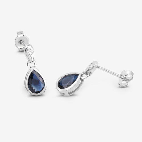 1.65 Carat Genuine Blue Sapphire and White Diamond 10K White Gold Earrings by Bids.com