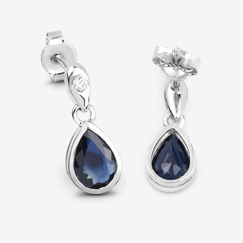 1.65 Carat Genuine Blue Sapphire and White Diamond 10K White Gold Earrings by Bids.com