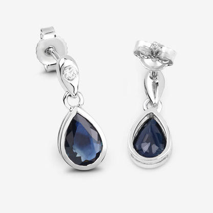 1.65 Carat Genuine Blue Sapphire and White Diamond 10K White Gold Earrings by Bids.com