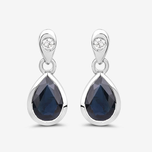1.65 Carat Genuine Blue Sapphire and White Diamond 10K White Gold Earrings by Bids.com