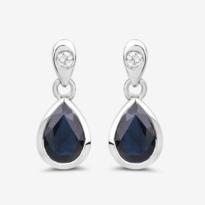 1.65 Carat Genuine Blue Sapphire and White Diamond 10K White Gold Earrings by Bids.com