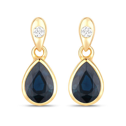 1.65 Carat Genuine Blue Sapphire and White Diamond 10K Yellow Gold Earrings by Bids.com