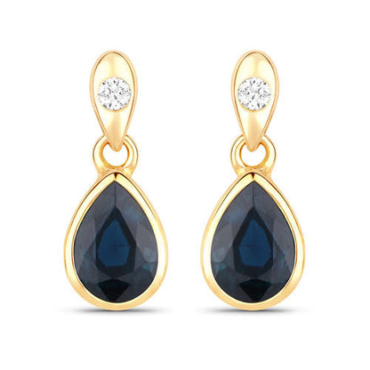 1.65 Carat Genuine Blue Sapphire and White Diamond 10K Yellow Gold Earrings by Bids.com
