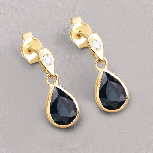 1.65 Carat Genuine Blue Sapphire and White Diamond 10K Yellow Gold Earrings by Bids.com