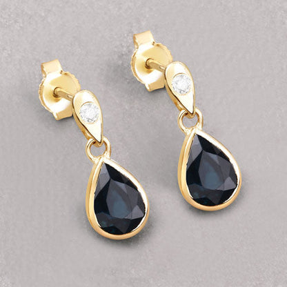 1.65 Carat Genuine Blue Sapphire and White Diamond 10K Yellow Gold Earrings by Bids.com