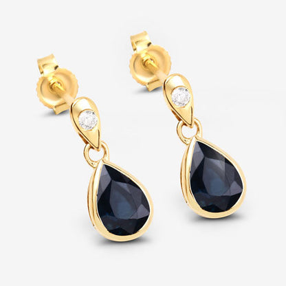 1.65 Carat Genuine Blue Sapphire and White Diamond 10K Yellow Gold Earrings by Bids.com