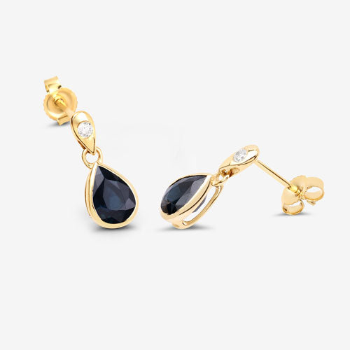 1.65 Carat Genuine Blue Sapphire and White Diamond 10K Yellow Gold Earrings by Bids.com