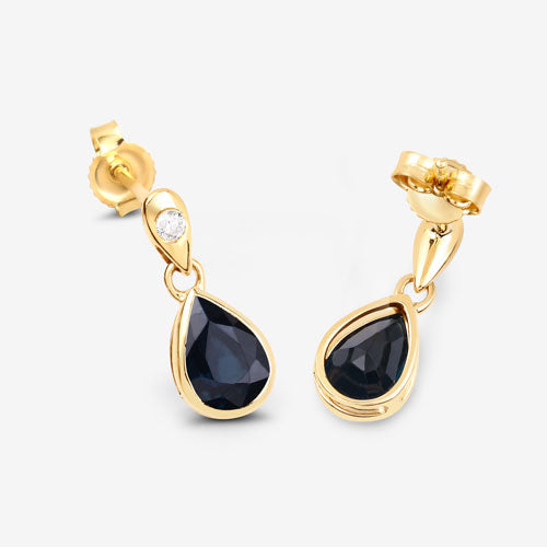 1.65 Carat Genuine Blue Sapphire and White Diamond 10K Yellow Gold Earrings by Bids.com