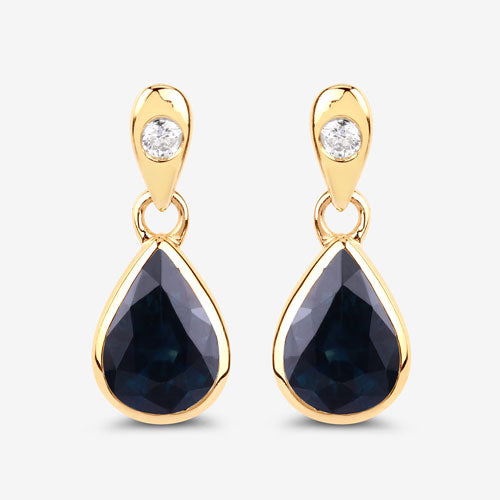 1.65 Carat Genuine Blue Sapphire and White Diamond 10K Yellow Gold Earrings by Bids.com