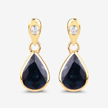 1.65 Carat Genuine Blue Sapphire and White Diamond 10K Yellow Gold Earrings by Bids.com