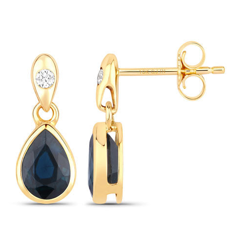 1.65 Carat Genuine Blue Sapphire and White Diamond 10K Yellow Gold Earrings by Bids.com