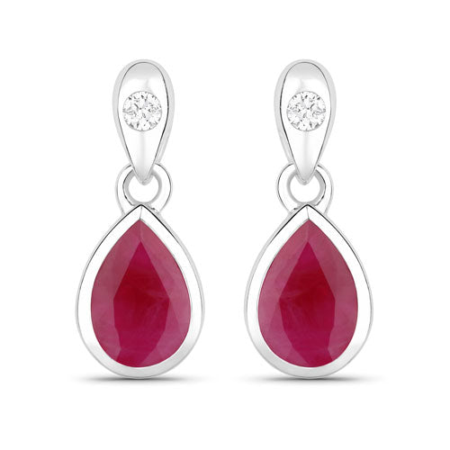 1.65 Carat Genuine Ruby and White Diamond 10K White Gold Earrings by Bids.com