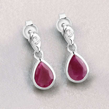 1.65 Carat Genuine Ruby and White Diamond 10K White Gold Earrings by Bids.com