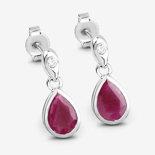 1.65 Carat Genuine Ruby and White Diamond 10K White Gold Earrings by Bids.com