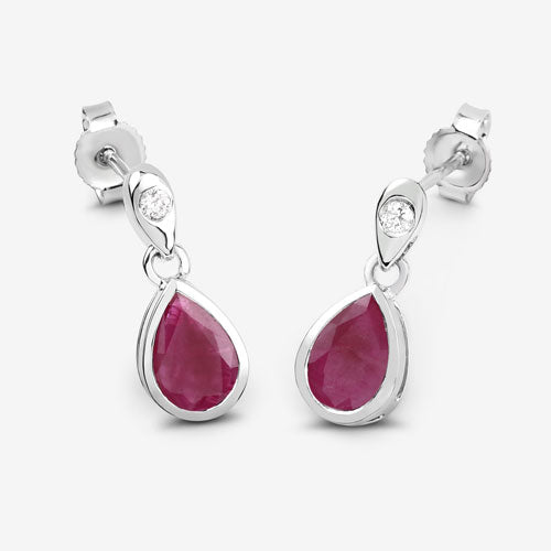 1.65 Carat Genuine Ruby and White Diamond 10K White Gold Earrings by Bids.com