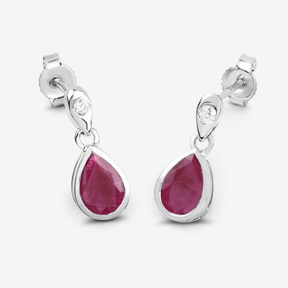 1.65 Carat Genuine Ruby and White Diamond 10K White Gold Earrings by Bids.com