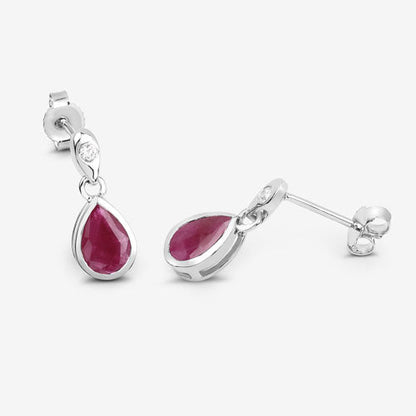 1.65 Carat Genuine Ruby and White Diamond 10K White Gold Earrings by Bids.com