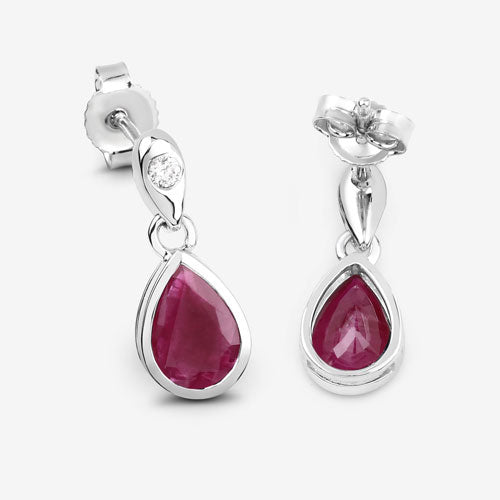 1.65 Carat Genuine Ruby and White Diamond 10K White Gold Earrings by Bids.com