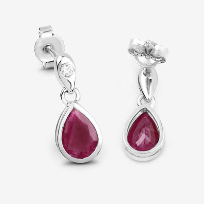 1.65 Carat Genuine Ruby and White Diamond 10K White Gold Earrings by Bids.com