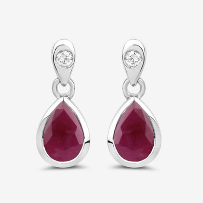 1.65 Carat Genuine Ruby and White Diamond 10K White Gold Earrings by Bids.com