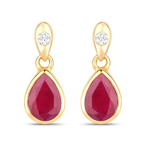 1.65 Carat Genuine Ruby and White Diamond 10K Yellow Gold Earrings by Bids.com
