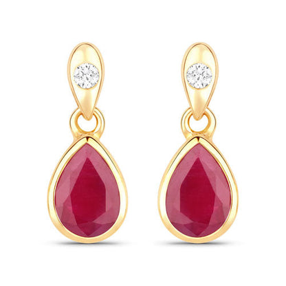 1.65 Carat Genuine Ruby and White Diamond 10K Yellow Gold Earrings by Bids.com