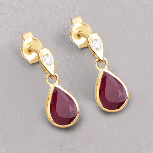1.65 Carat Genuine Ruby and White Diamond 10K Yellow Gold Earrings by Bids.com