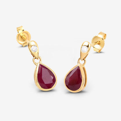 1.65 Carat Genuine Ruby and White Diamond 10K Yellow Gold Earrings by Bids.com