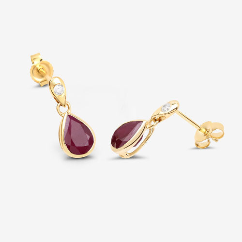 1.65 Carat Genuine Ruby and White Diamond 10K Yellow Gold Earrings by Bids.com