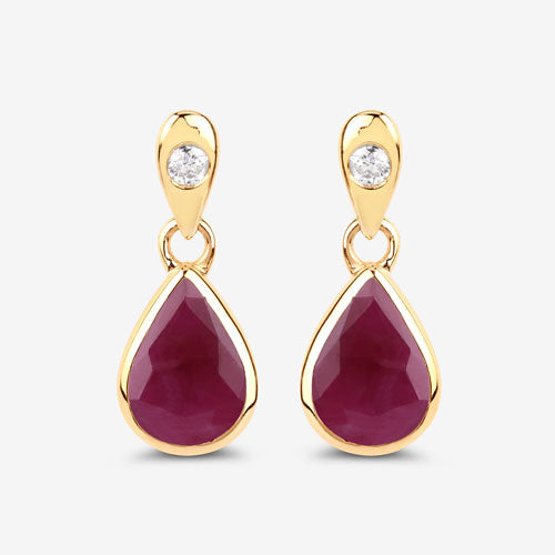 1.65 Carat Genuine Ruby and White Diamond 10K Yellow Gold Earrings by Bids.com