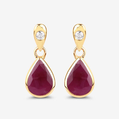 1.65 Carat Genuine Ruby and White Diamond 10K Yellow Gold Earrings by Bids.com