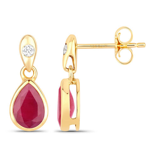 1.65 Carat Genuine Ruby and White Diamond 10K Yellow Gold Earrings by Bids.com
