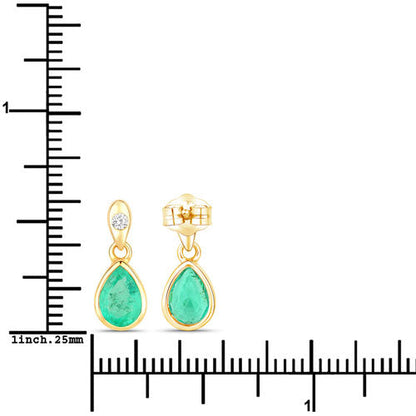 1.35 Carat Genuine Zambian Emerald and White Diamond 14K Yellow Gold Earrings  DestGlow