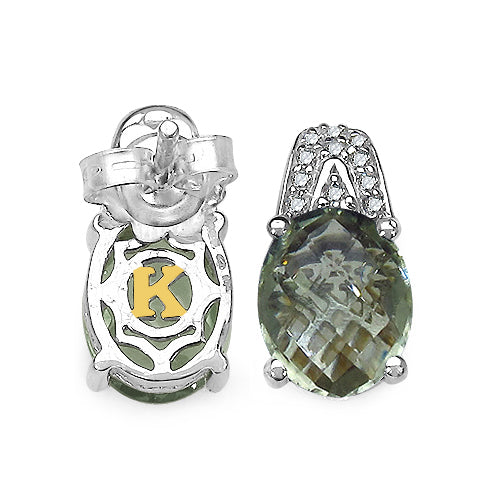 5.25 Carat Genuine Green Amethyst and 0.15 ct.t.w Genuine Diamond Accents Sterling Silver Earrings by Bids.com