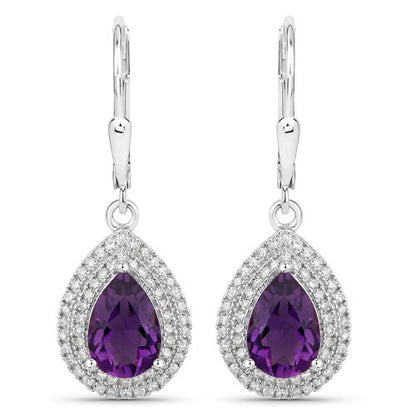 2.77 Carat Genuine Amethyst and White Diamond .925 Sterling Silver Earrings by Bids.com