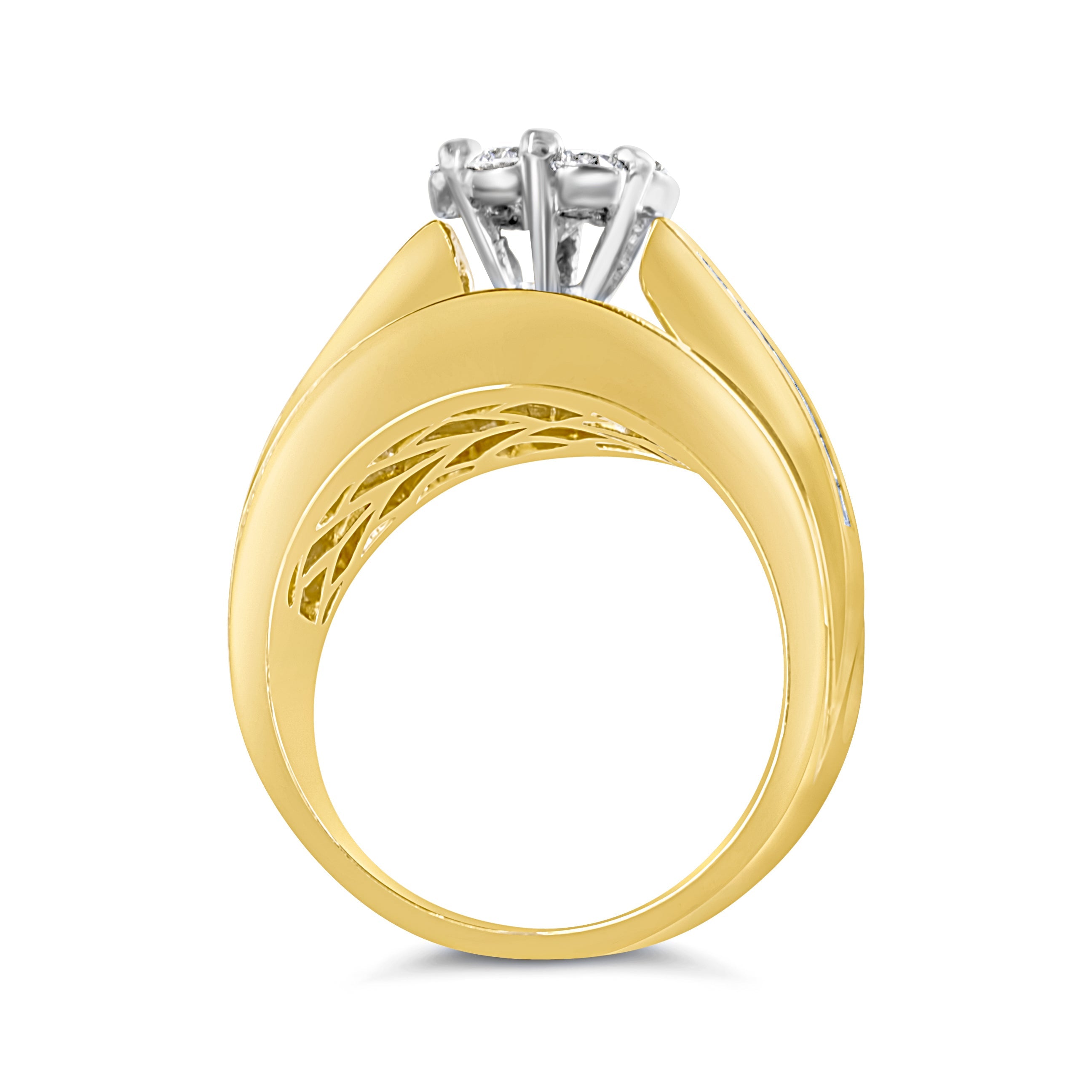 14K Yellow Gold 2-1/3 Cttw Diamond Cluster Channel Set Chevron Shaped Engagement Ring (H-I Color, SI1-SI2 Clarity) - Ring Size 7 by Bids.com