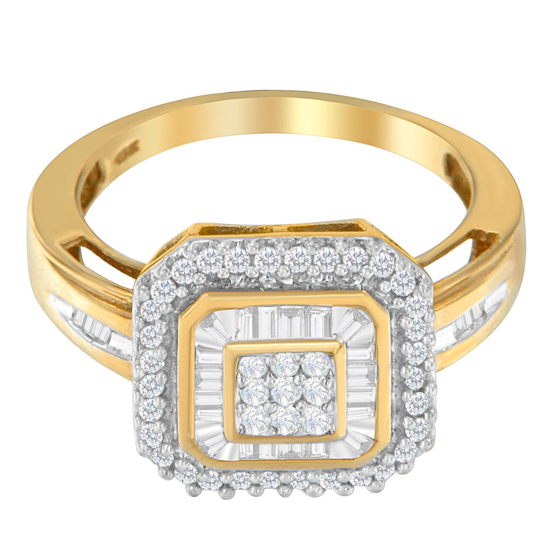10K Yellow Gold 1/2 Cttw Diamond Square Cluster Cocktail Ring  DestGlow
