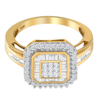 10K Yellow Gold 1/2 Cttw Diamond Square Cluster Cocktail Ring  DestGlow