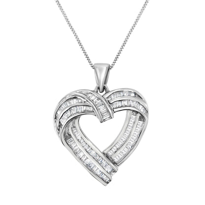 Sterling Silver 7/8 cttw Baguette Diamond Heart Pendant Necklace (I-J, I2-I3) by Bids.com