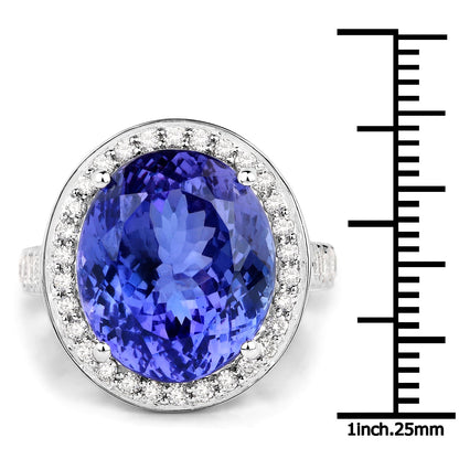 18.50 Carat Genuine Tanzanite and White Diamond 18K White Gold Ring by Bids.com