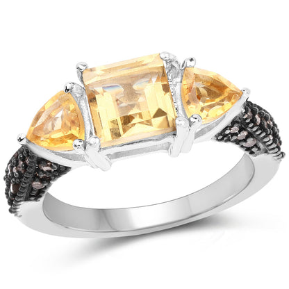 2.71 Carat Genuine Citrine and Champagne Diamond .925 Sterling Silver Ring by Bids.com