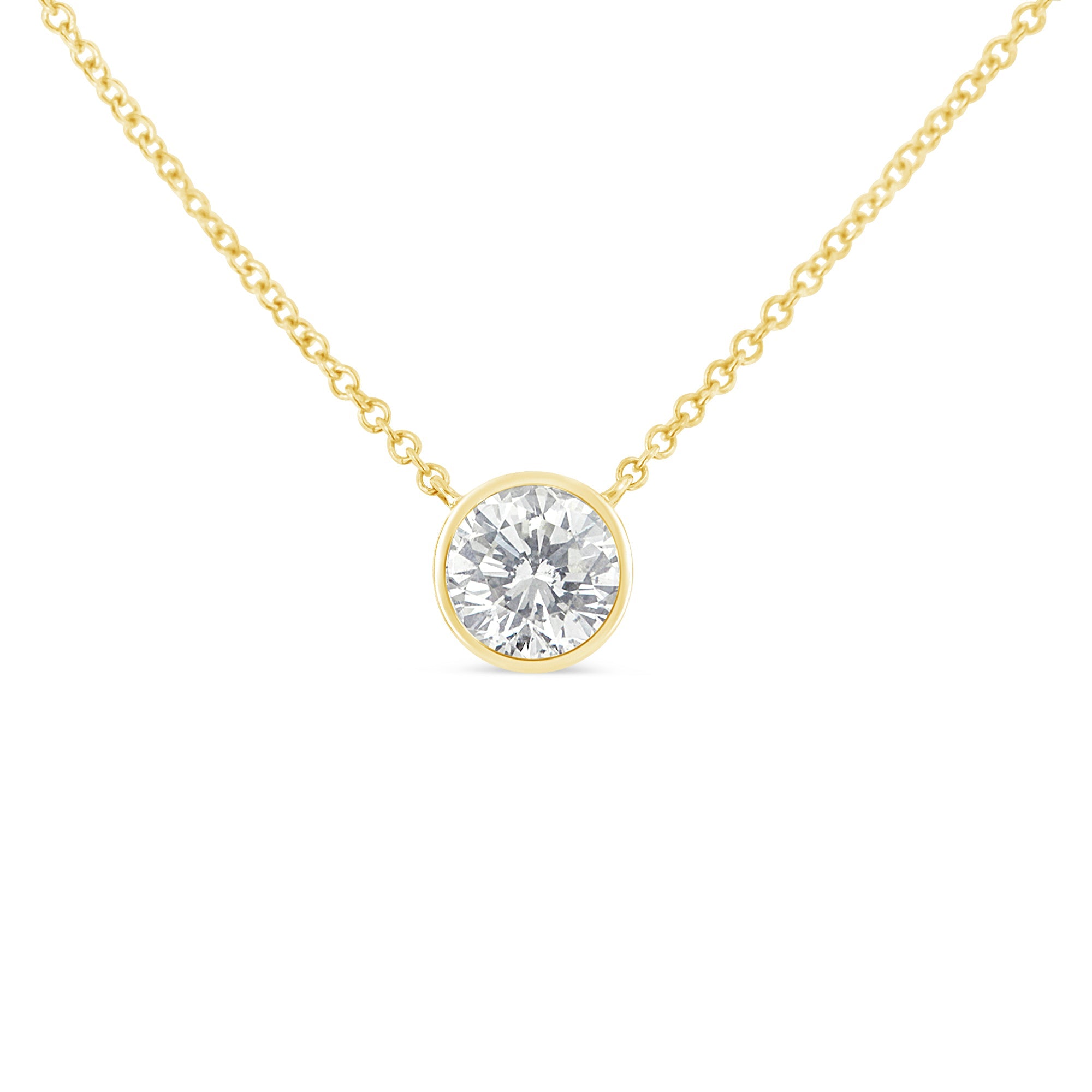 10K White Gold 1/10 Carat Round Brilliant-Cut Diamond Modern Bezel-Set Solitaire 16"-18" Pendant Necklace (H-I Color, SI2-I1 Clarity) by Bids.com