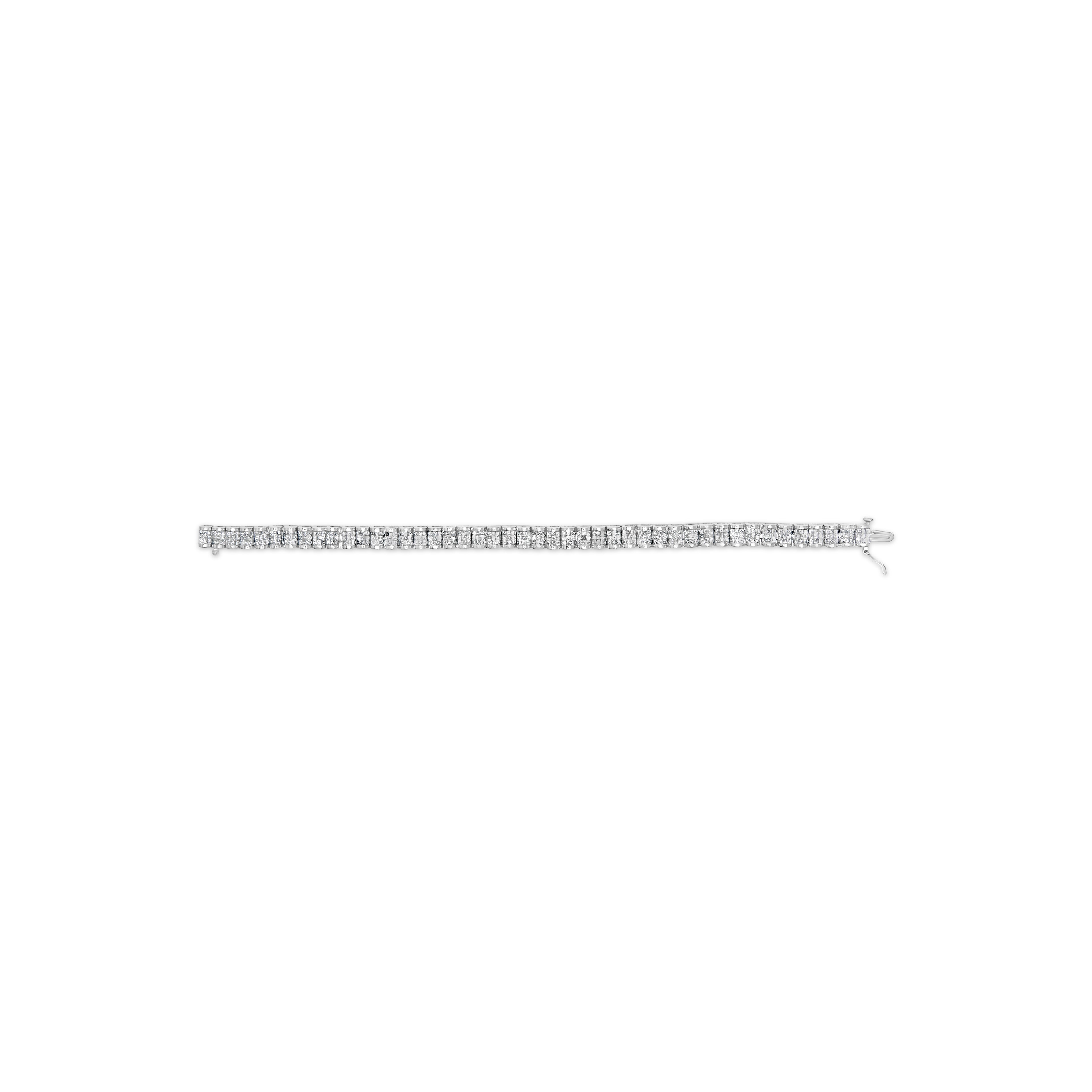 14K White Gold 5.00 Cttw Invisible Set Princess-Cut Diamond Belt and Buckle Tennis 7" Bracelet (H-I Color, SI1-SI2 Clarity) by Bids.com