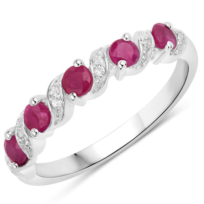 0.69 Carat Genuine Ruby and White Topaz .925 Sterling Silver Ring  DestGlow