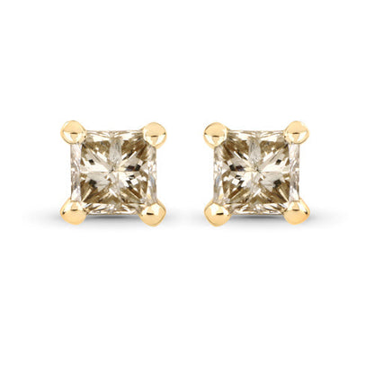 0.31 Carat Genuine Champagne Diamond 14K Yellow Gold Earrings (I1-I2)  DestGlow