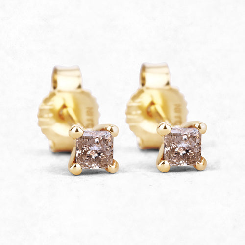 0.31 Carat Genuine Champagne Diamond 14K Yellow Gold Earrings (I1-I2)  DestGlow