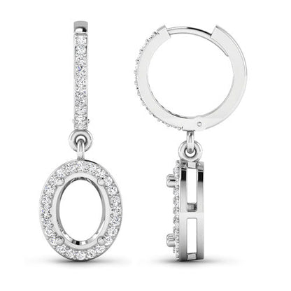 0.32 Carat Genuine White Diamond 14K White Gold Semi Mount Earrings - holds 8x6mm Oval Gemstones by Bids.com