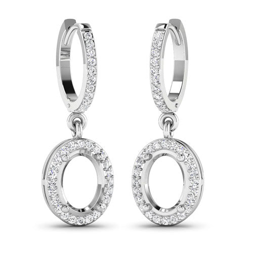 0.32 Carat Genuine White Diamond 14K White Gold Semi Mount Earrings - holds 8x6mm Oval Gemstones by Bids.com